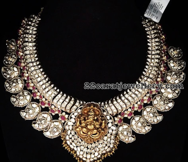 Diamond Mango Necklace with Ganesh Pendant