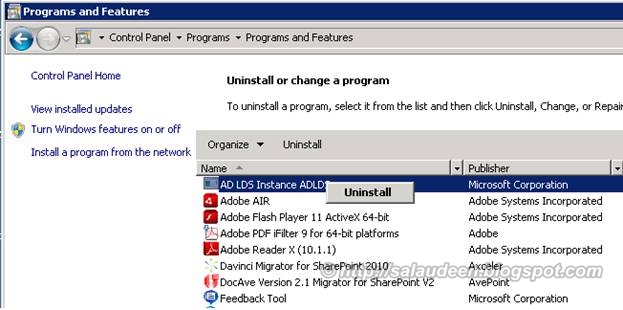 Uninstall AD LDS Instance Uninstall AD LDS Instance