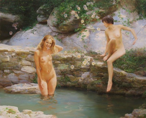 Aydemir Saidov pinturas foto-realistas mulheres nuas sensuais provocantes pele clara