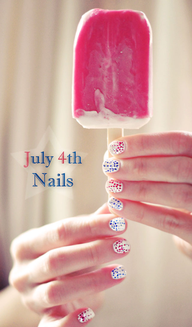 4th of July Nails / Red, White, & Blue Dots & Sparks ...