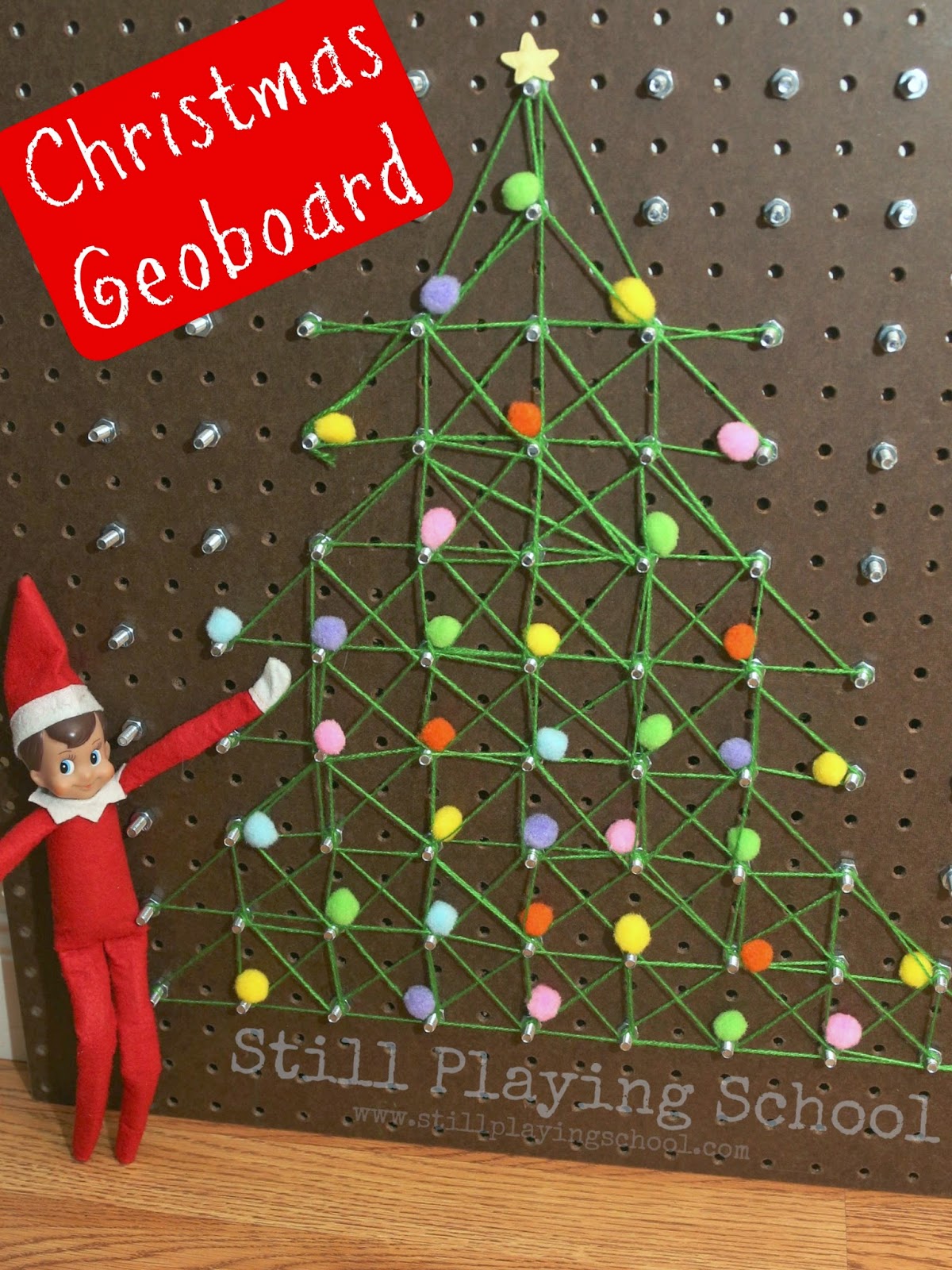 Christmas Tree Geoboard Hands On Math Activity for Kids | Still Playing