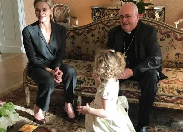 Princess Charlene shared photos of her twins, Prince Jacques and Princess Gabriella with Archbishop Bernard Barsi