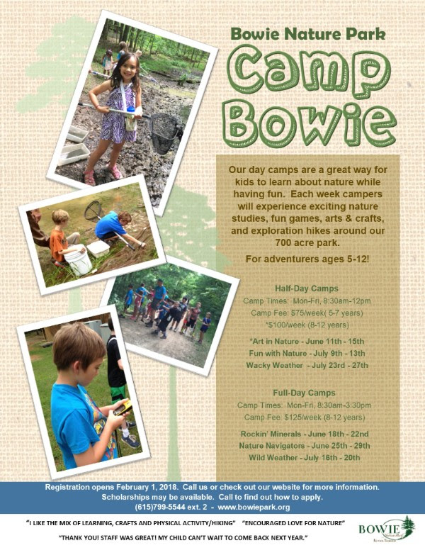 Homeschooling in Williamson County 2018 Summer Camps at Bowie Nature Park