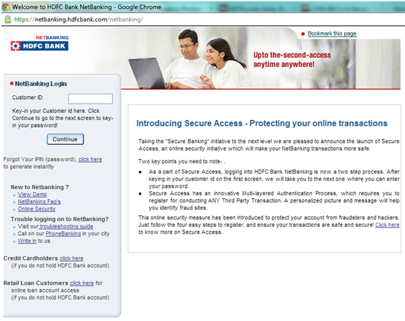 HDFC Bank website vulnerable to ID Theft and Account Blockade