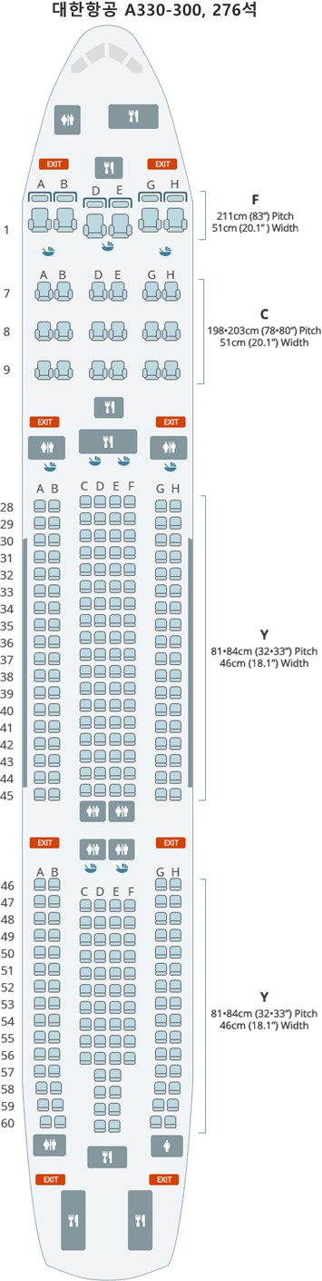 대한항공 A330-300, 276석