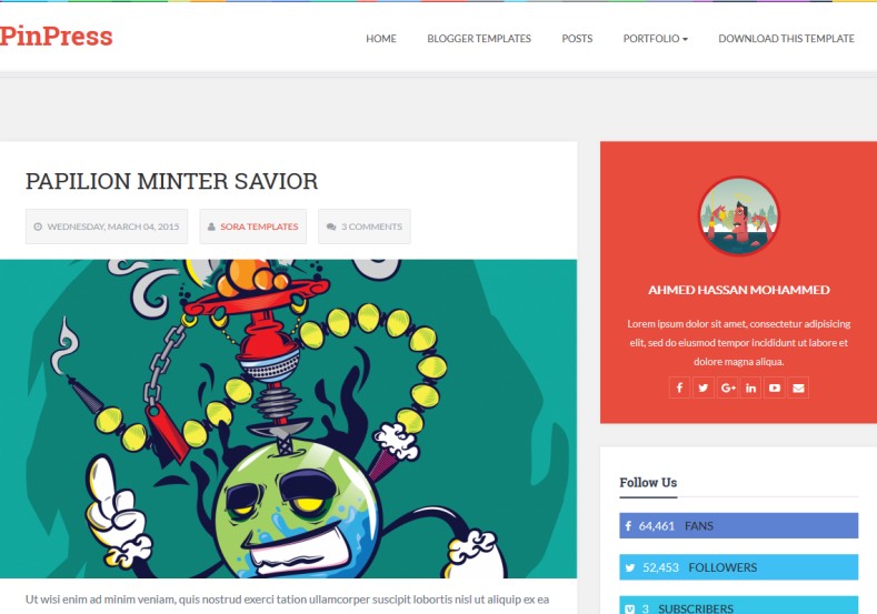 Demonstração Modelo PinPress Responsivo para Blogspot 2018