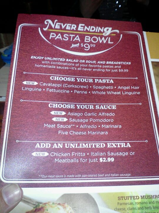 Never Ending Pasta Bowl®, Specials