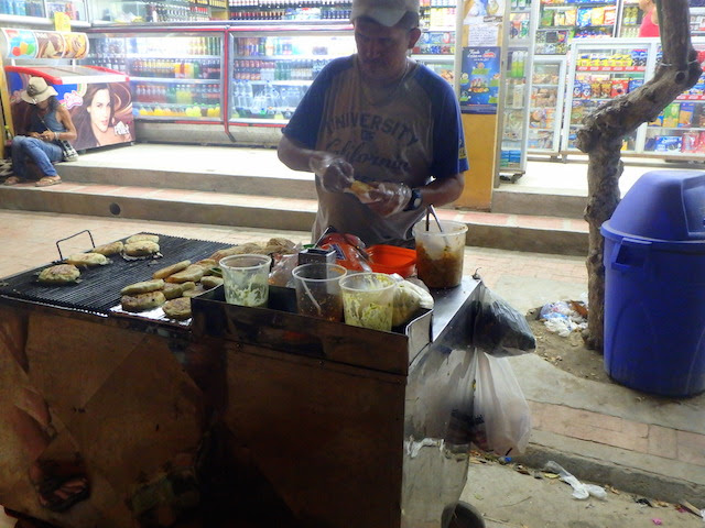 Arepas food stall in Taganga, Colombia