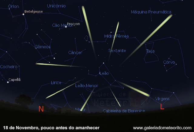 radiante da chuva de meteoros Leônidas 2018