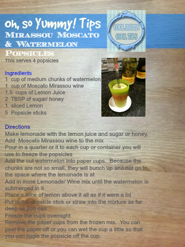 cool moms cool tips Mirassou popsicle chardonnay watermelon recipe
