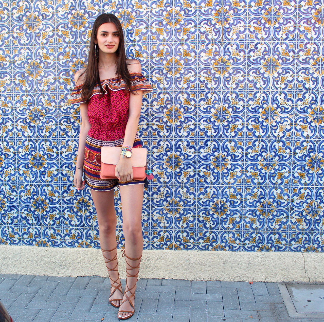 peexo fashion blogger wearing playsuit and lace up sandals