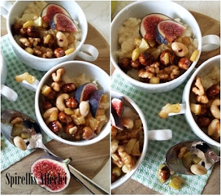 Milchreis mit Apfel und Nuss Karamellisierte rüchte auf Milchreis