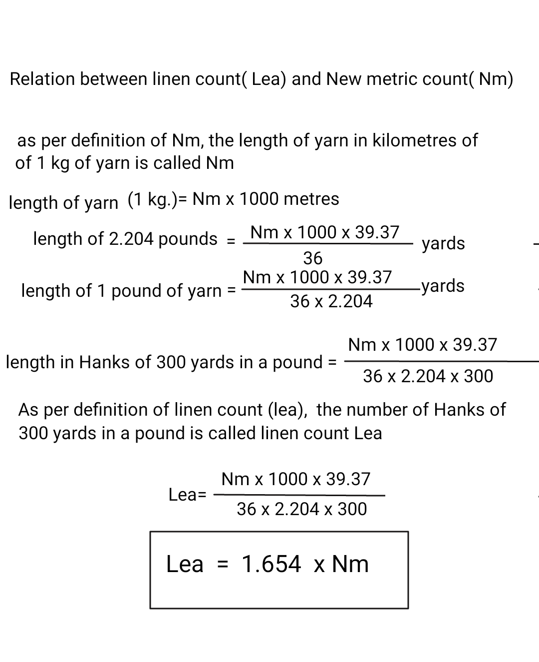 Textile Adviser YARN COUNT CONVERSION FROM ONE TO ANOTHER SYSTEM, YARN
