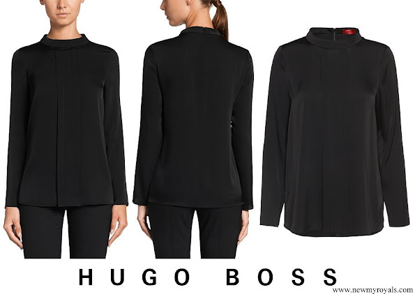 Crown Princess Mary wore Hugo Boss Cilja Black Silk Blend Blouse