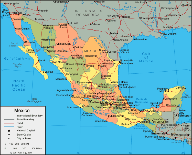 Mexico Map of Cities Geography | Map of Mexico Regional Political