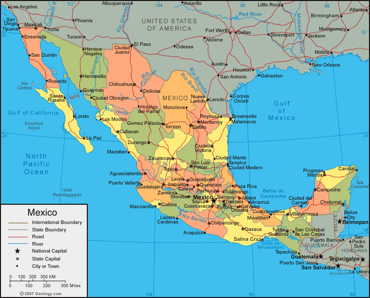 Mexico Map Of Cities Geography Map Of Mexico Regional Political