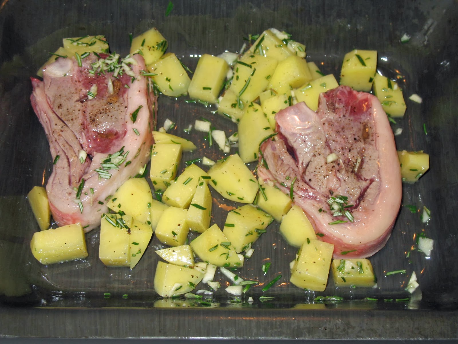 The Happy Housewife Roast Lamb Chops with Diced Potatoes, Garlic and