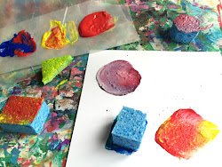 sponges mixing painting paint diy colors blending blocks rainbow building prints