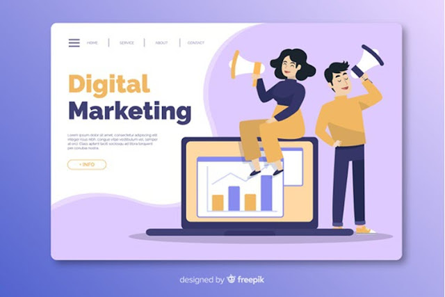 Flat marketing landing page template Free Vector