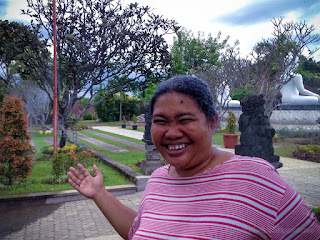 Woman Traveler Feel Happy Splashed With Water From Plants In The Garden North Bali Indonesia