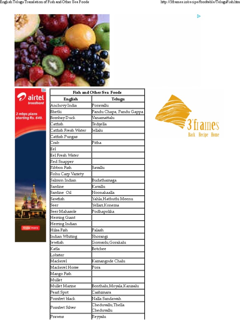 salmon fish in telugu Scribd india