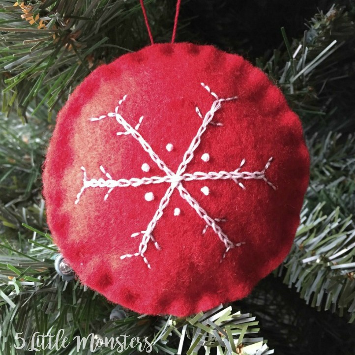 Felt Coasters set of 4 Charcoal Gray with embroidered snowflake Christmas decor