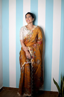 Actress Regina Cassandra Yellow Designer Saree Stills