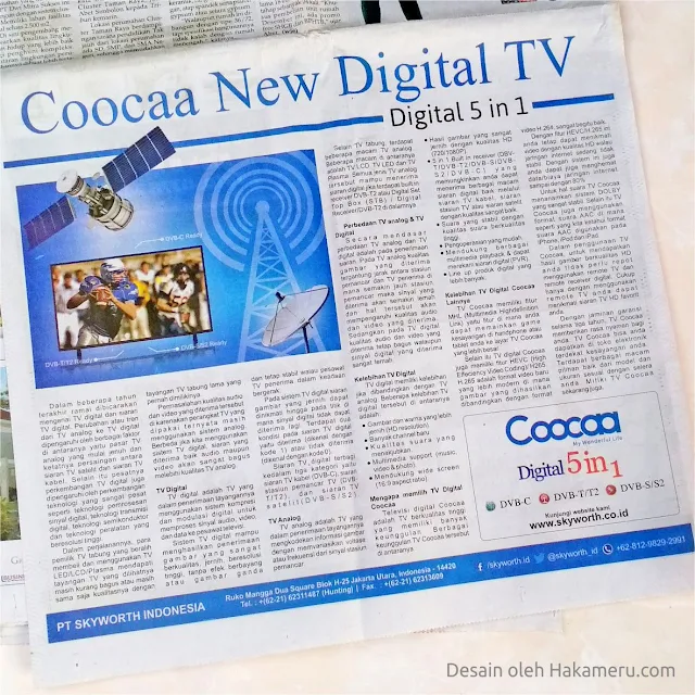Desain iklan media cetak untuk perusahaan elektronik TV Skyworth (TV LED Coocaa)