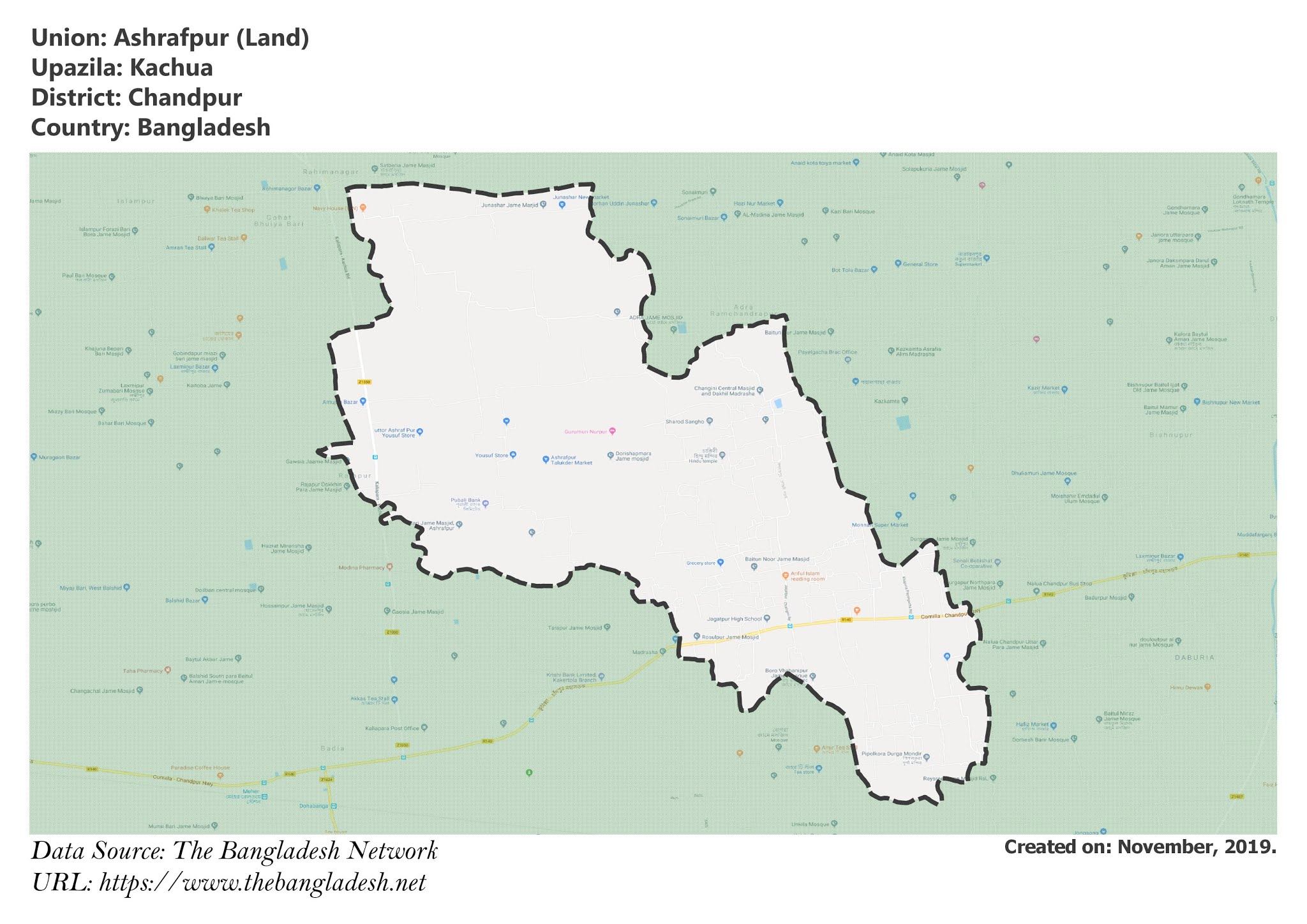 Map of Ashrafpur of Chandpur, Bangladesh.