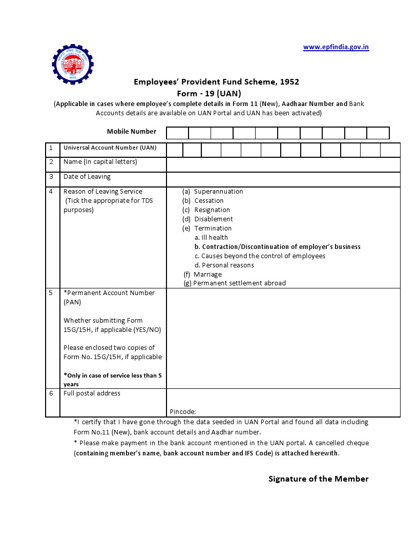 HRVARTHA PF UAN BASED CLAIM FORMS (10C UAN & 19 UAN)