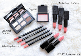 NARS Long Hot Summer Eyeshadow Palette Audacious Lipstick Velvet Lip Liner Collection Swatches Review
