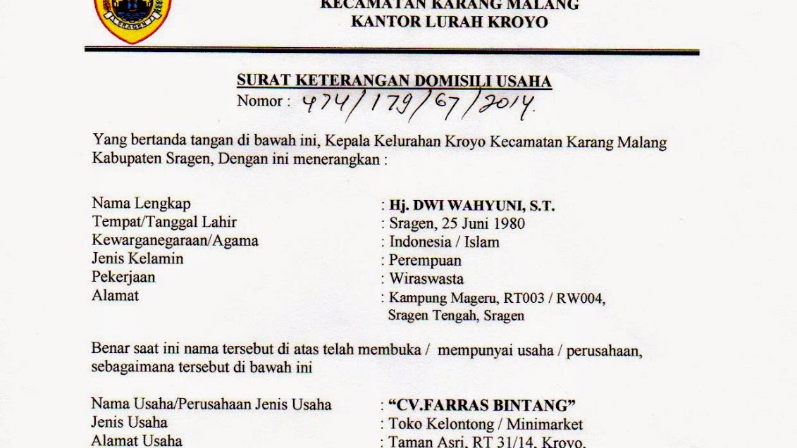 Contoh Surat Izin Usaha Dari Desa Berbagi Contoh Surat