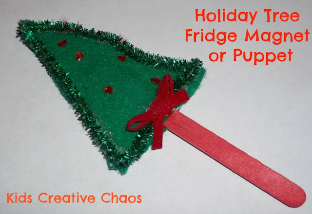 Christmas Tree Craft Stick Fridge Magnet or Holiday Puppet.