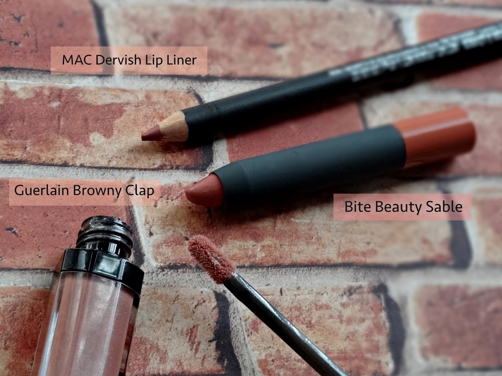 Nude Lips for Medium Dark Skintones - MAC Dervish Lip Liner, Bite Beauty Sable, Guerlain Maxi Shine Lip Gloss in Browny Clap 