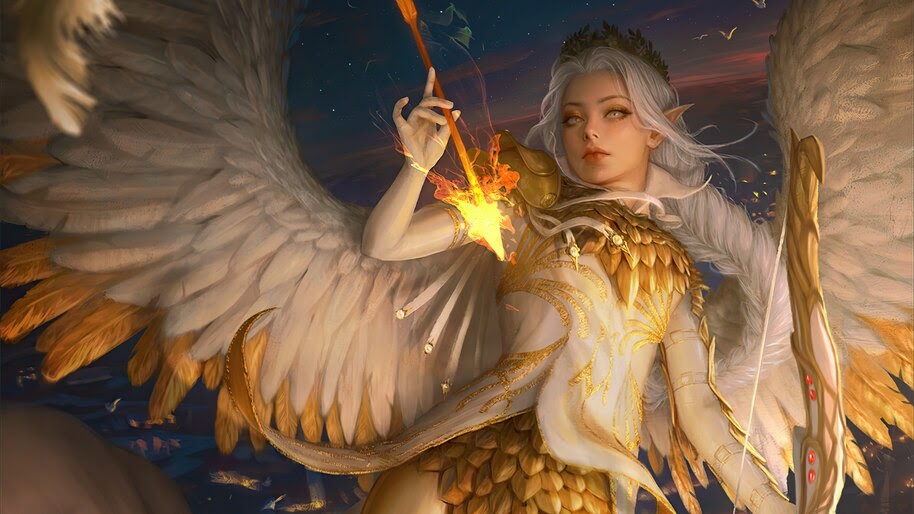 Angel, Warrior, Fantasy, Bow, Arrow, 4K, #6.780