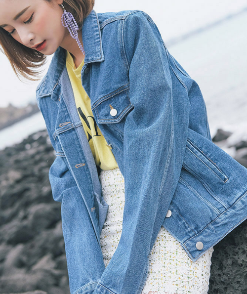 [Stylenanda] Extended Sleeve Denim Jacket KSTYLICK Latest Korean