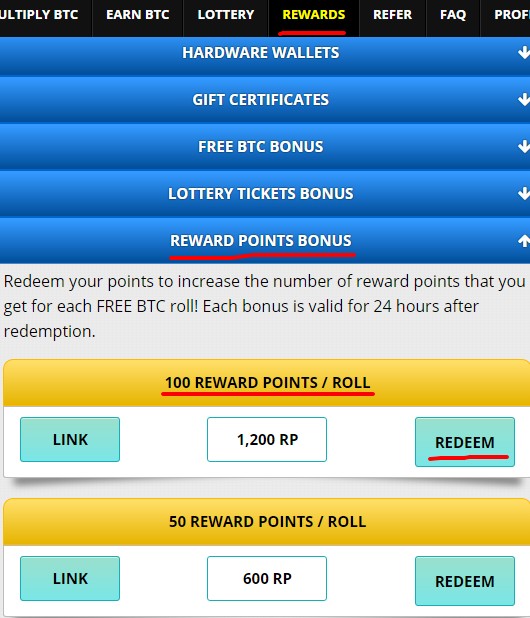 Активация бонуса «Reward points» Активация бонуса «Reward points»