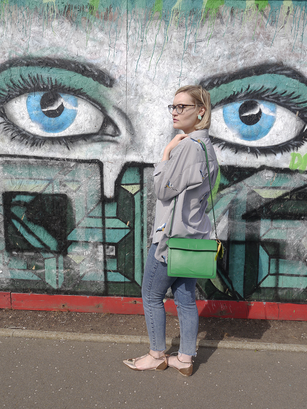 Street style with CrossEyes Opticians Edinburgh as worn by Wardrobe Conversations fashion blogger Top Scottish fashion blog Wardrobe Conversations wears Zara bird shirt and Zara bag for autumn winter 2017