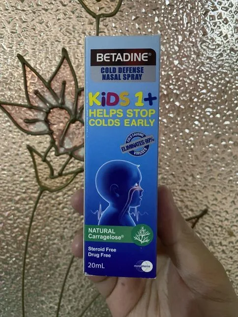 A bottle of Betadine Cold Defense Nasal Spray for kids