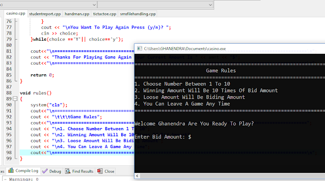 Casino Number Guessing Game in C++ with Project Report | Game