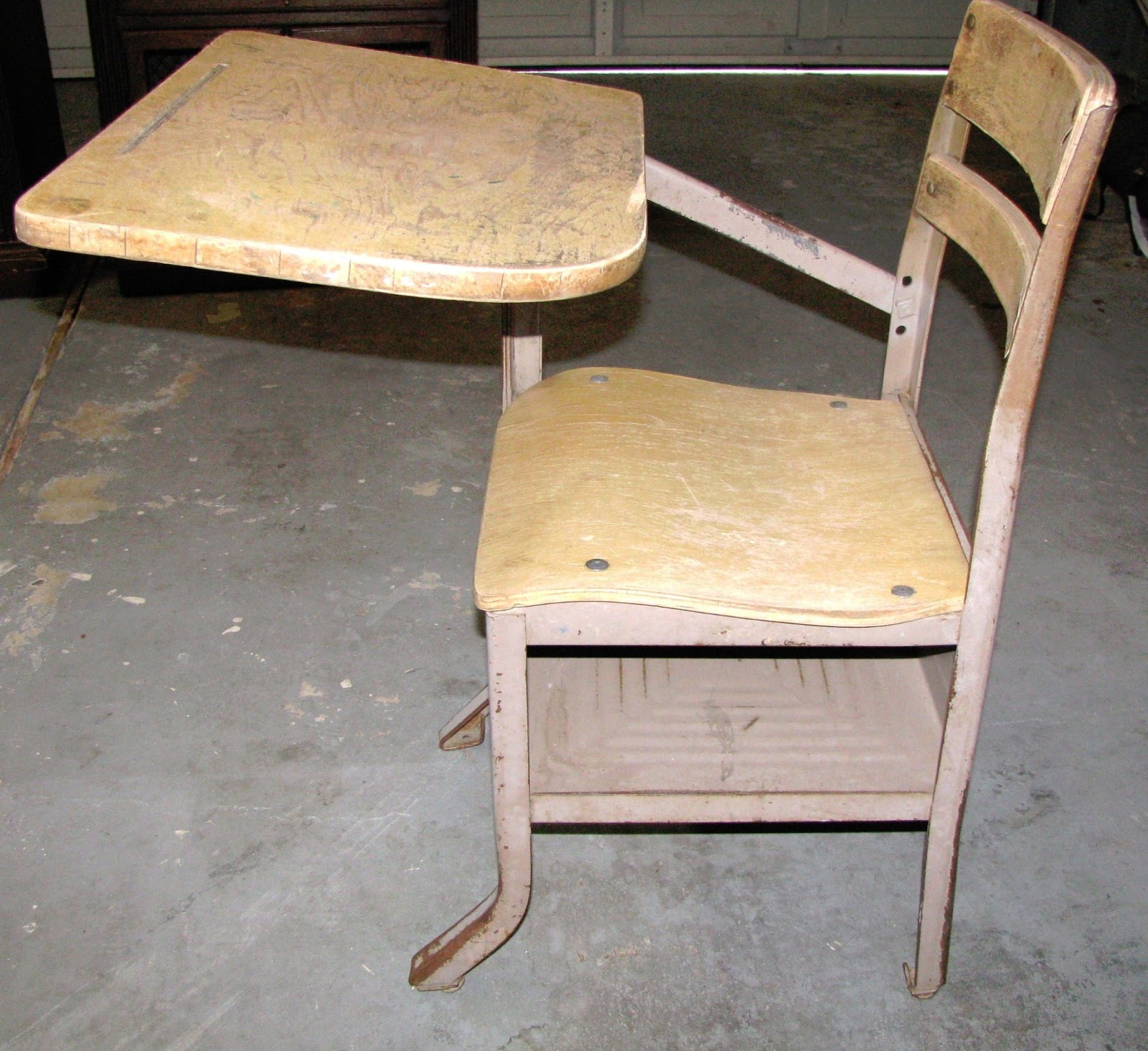 Tornado Alley Creations Before and After Antique School Desk Redo