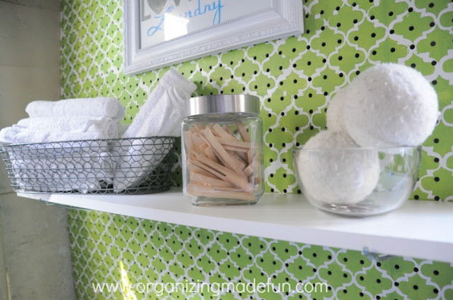 Darling shelf on pegboard wall | OrganizingMadeFun.com