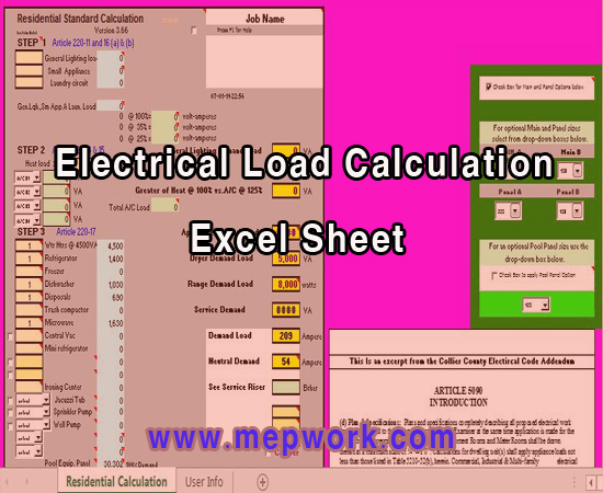 Electrical Load Calculation Chart