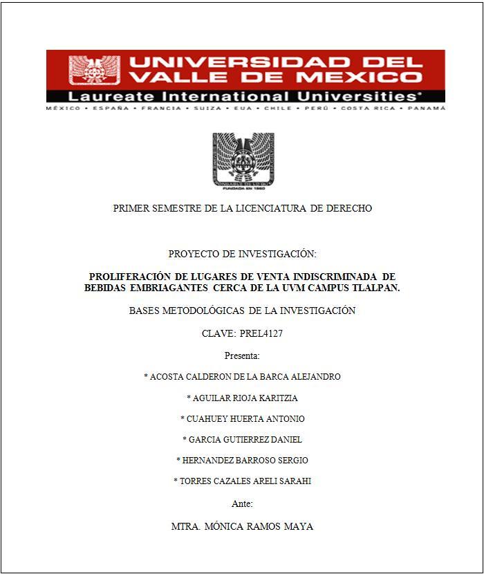 Investigación y desarrollo tecnológico UVM.: Avances trabajo de  investigación: Portada, índice, prólogo e introducción.