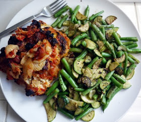 baked shells with basil ricotta garlic sauteed green beans and zucchini