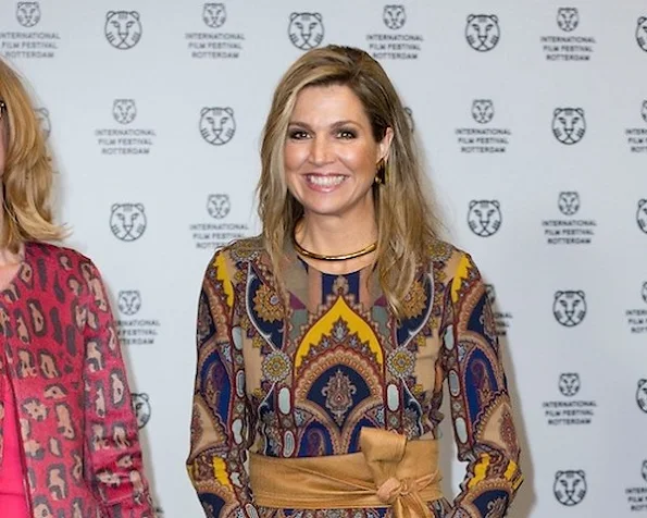 Queen Maxima attends the official opening of the 45th edition of Rotterdam International Film Festival. Queen Maxima wore a ETRO Printed stretch crepe jumpsuit.