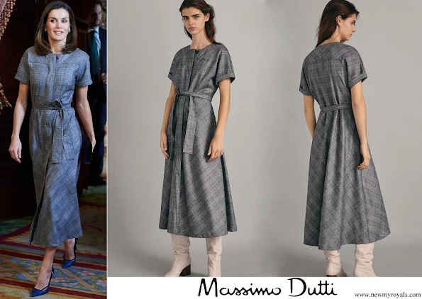 Queen Letizia wore Massimo Dutti wool check dress with belt