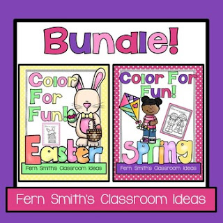 Looking for some fun for Spring? How about Easter? Seventy-Four Color For Fun Printable Coloring Pages....bunnies, eggs, umbrellas, children, all sorts of Easter and Spring Fun for your students! #FernSmithsClassroomIdeas