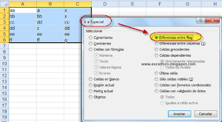 La herramienta de Excel Ir a especial... Diferencias entre filas.
