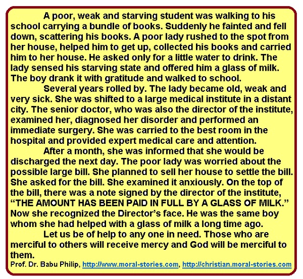 A Glass Of Milk Short Story Inspirational Story Paid In Full With A